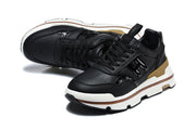 Hermès Black and White Leather-Style Lace-Up Sneakers