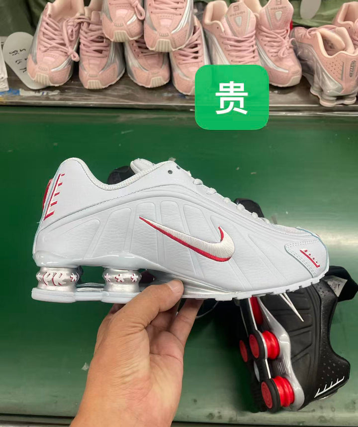 Nike Shox-Style White and Red Sneakers