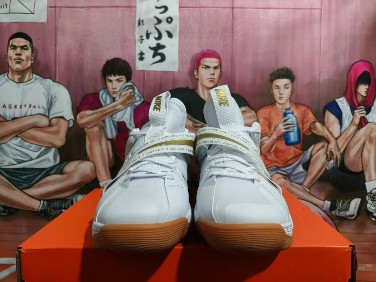 Nike White and Gold Basketball Sneakers