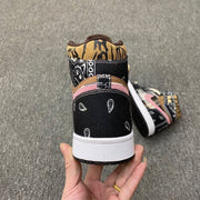 Jordan 1 Mid Paisley Sneakers Black Brown Pink