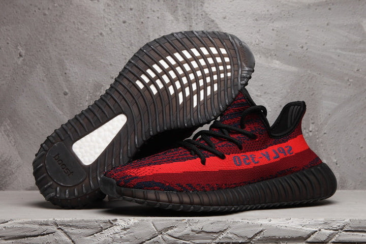 Yeezy 350 V2 Red Black Knit Sneakers