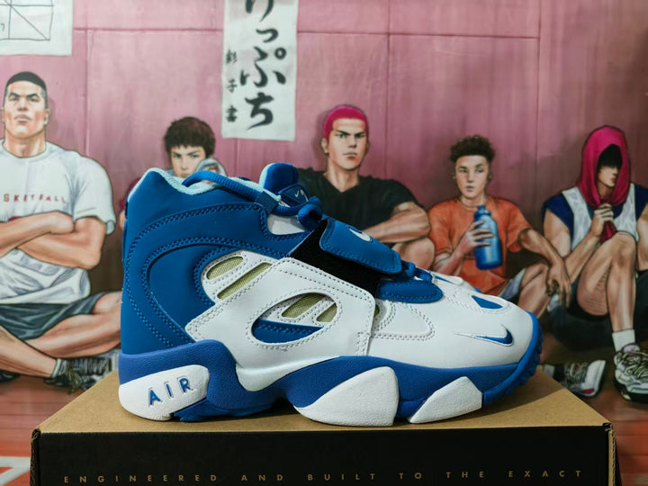 Nike White and Blue High-Top Basketball Sneakers