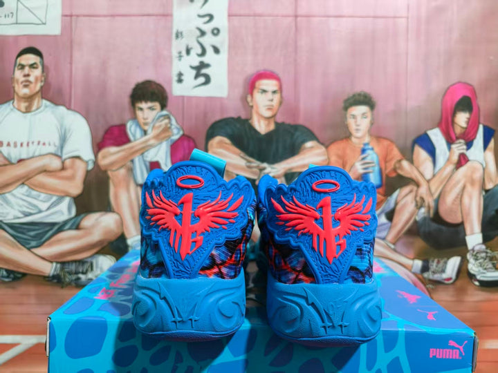 PUMA Blue Basketball Sneakers with Multicolor Print