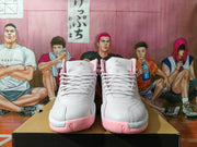 Jordan 12 Retro White and Pink High-Top Sneakers