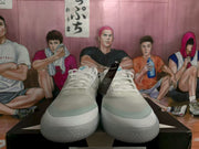 White and Blue Low-Top Sneakers