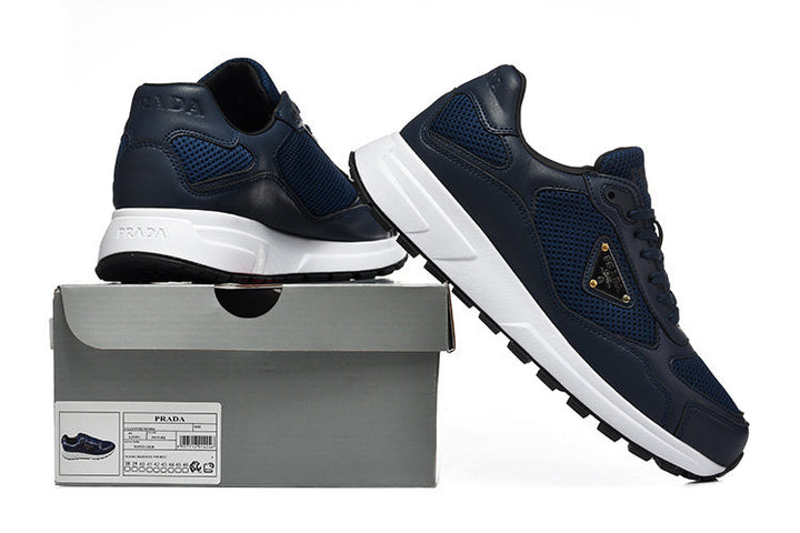Prada Navy Mesh Panel Low-Top Sneakers