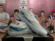 White and Blue Low-Top Sneakers
