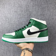 Jordan 1 Mid White Green Black Sneakers 852542-301
