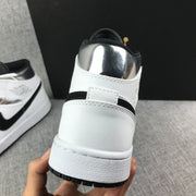 Jordan Air Jordan 1 Mid White Black Metallic Silver Sneakers