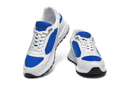 Prada White and Blue Low-Top Lace-Up Sneakers