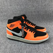 Air Jordan 1 Mid Sneakers in Black, Orange and Grey 554724-062