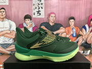 Green Basketball Sneakers with Gold Pattern