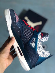 Jordan 4 Sashiko-Style Embroidered Sneakers Navy Red