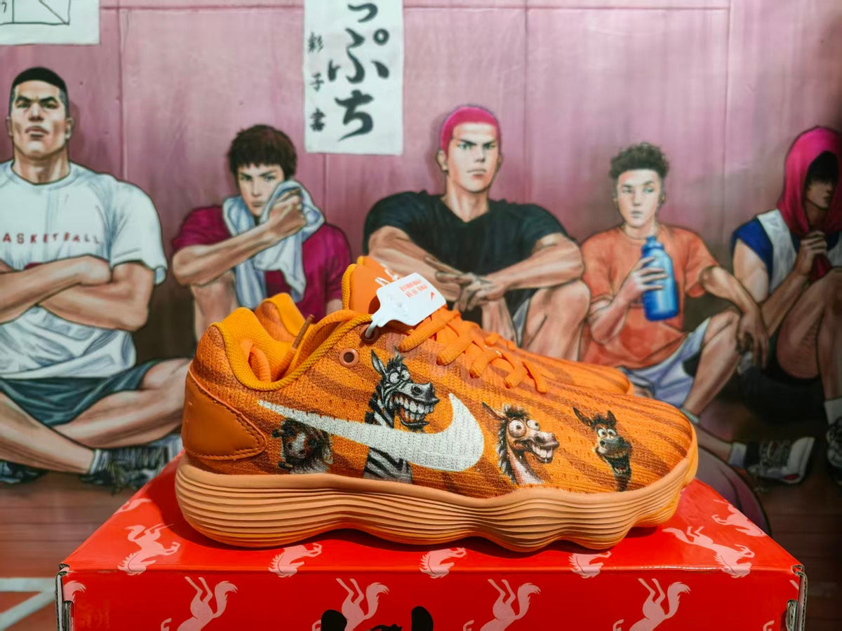 Nike Orange Basketball Sneakers with Animal Graphics