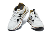 Hermès White and Black Low-Top Sneakers with Brown Trim