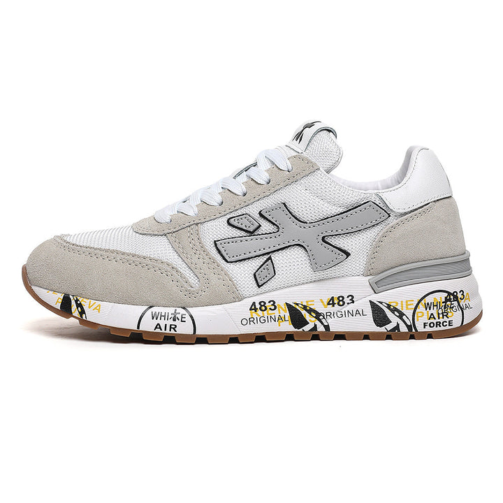 White and Grey Low-Top Sneakers with Gum Sole