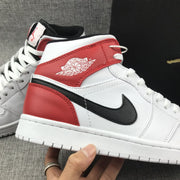 Jordan 1 Mid White Red Black Sneakers 554724-116