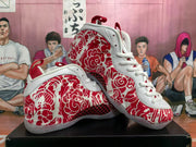 Red and White Floral Basketball Sneakers