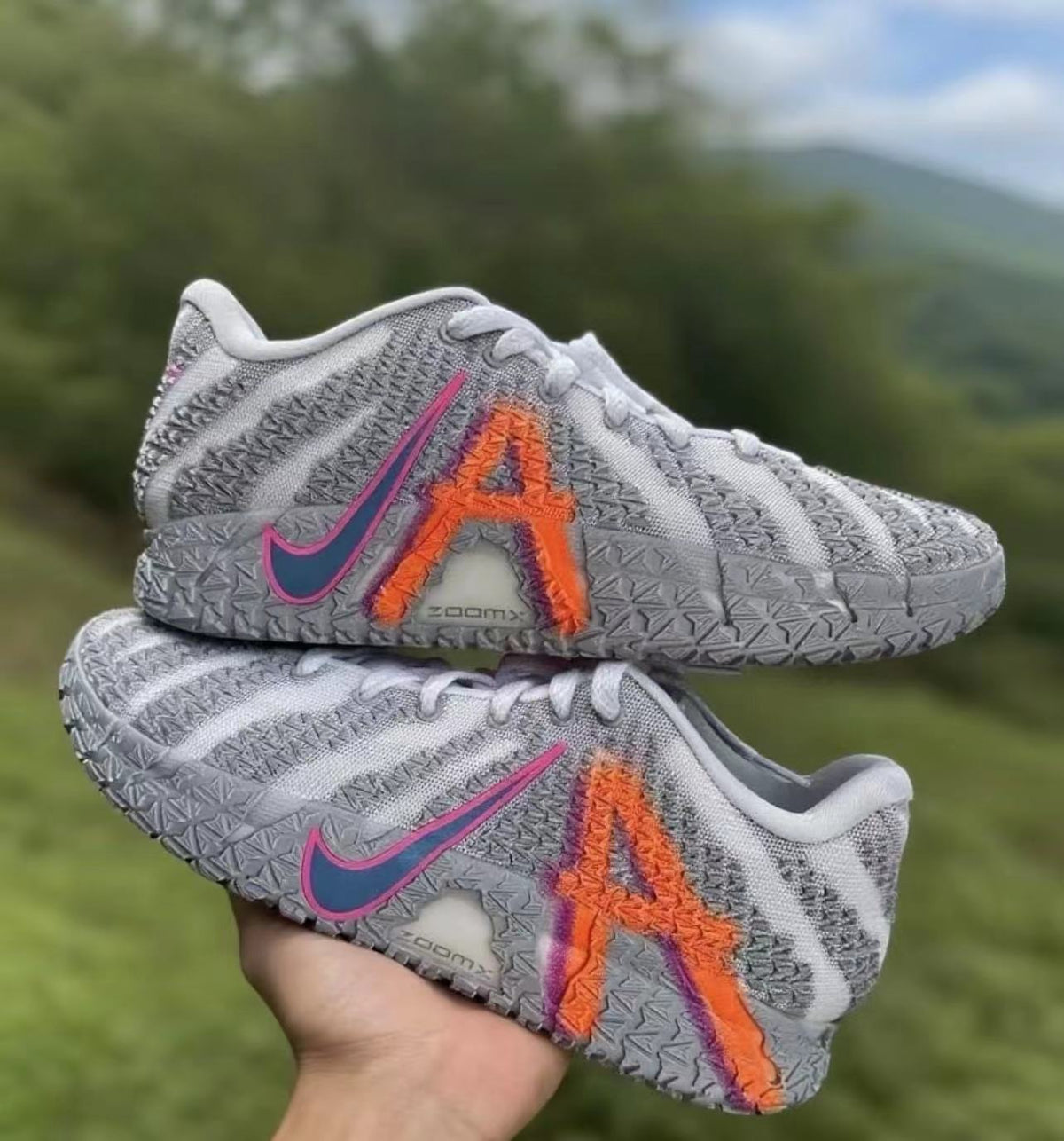 Nike 928-12 Gray Sneakers with Pink and Orange Details