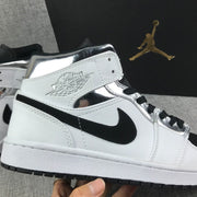 Jordan Air Jordan 1 Mid White Black Metallic Silver Sneakers