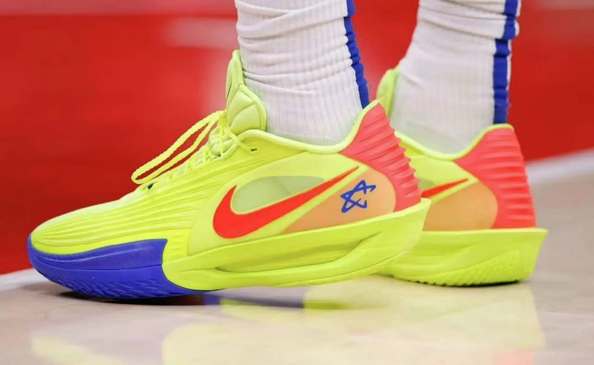 Nike Neon Yellow Basketball Sneakers with Red and Blue Details