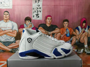 Jordan 14 Retro White and Blue Basketball Sneakers