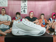 Jordan White and Light Gray Basketball Sneakers