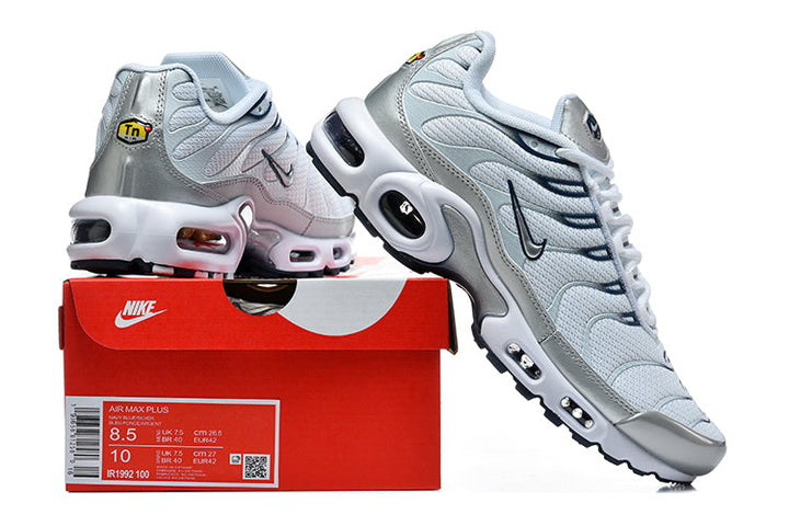 Nike Air Max Plus Sneakers in White and Metallic Silver