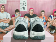 Gray and White Basketball Sneakers with Sculpted Details