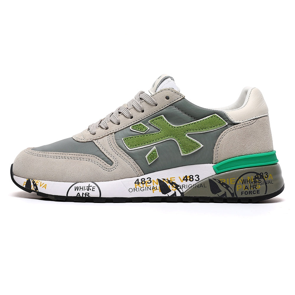 Premiata Lander Low-Top Sneakers in Gray and Green