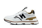 Hermès White and Black Low-Top Sneakers with Brown Trim
