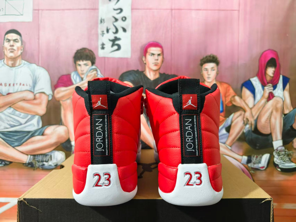 Jordan 12 Red and White High-Top Sneakers