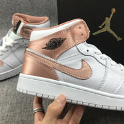 Air Jordan 1 Mid Rose Gold White Sneakers 555112-190