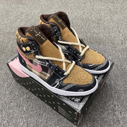 Jordan 1 Mid Paisley Sneakers Black Brown Pink