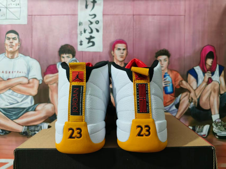 Jordan 12 Retro White Black Yellow High-Top Sneakers