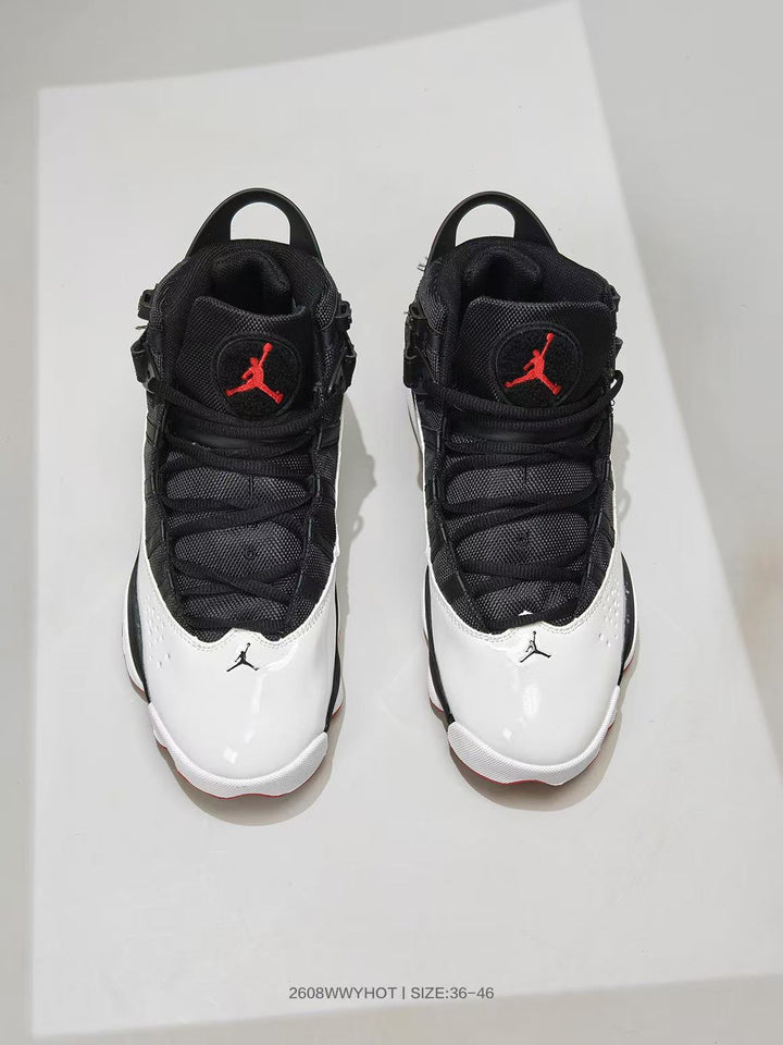 Jordan 6 Rings Black White Red Sneakers