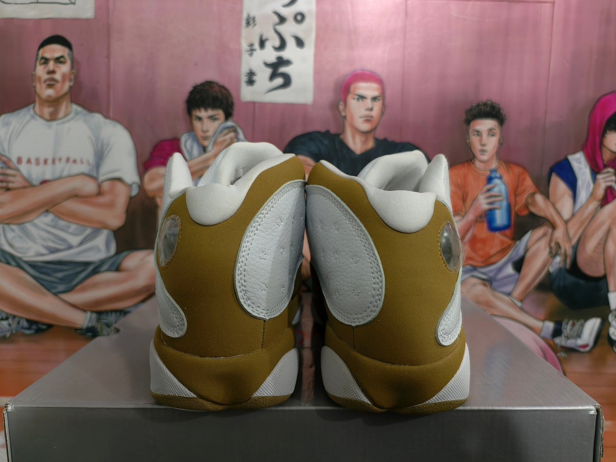 Jordan White and Wheat High-Top Basketball Sneakers