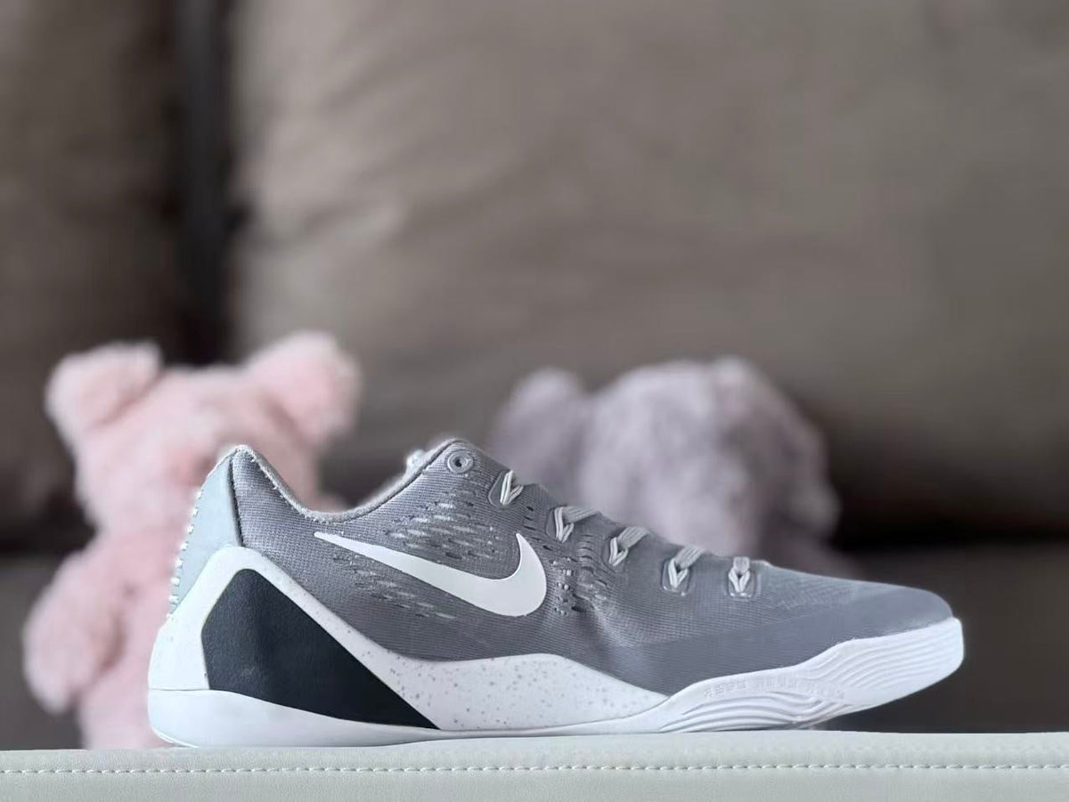 Nike Kobe 9 Low Basketball Shoes, Grey and White