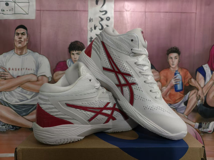 ASICS White and Red Basketball Sneakers