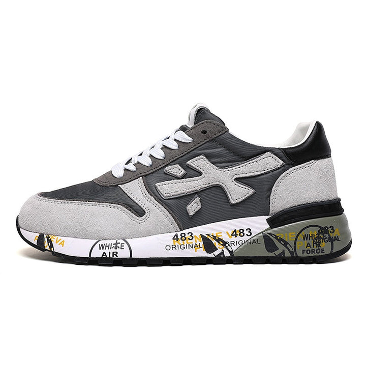Premiata Lander Grey and White Graphic-Trim Sneakers