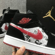 Jordan Air Jordan 1 Mid Black Red Newspaper Print 852542-061