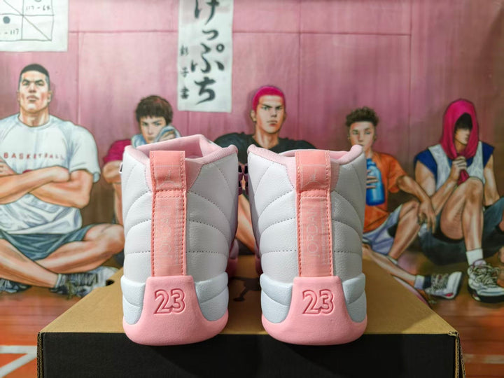 Jordan 12 Retro White and Pink High-Top Sneakers