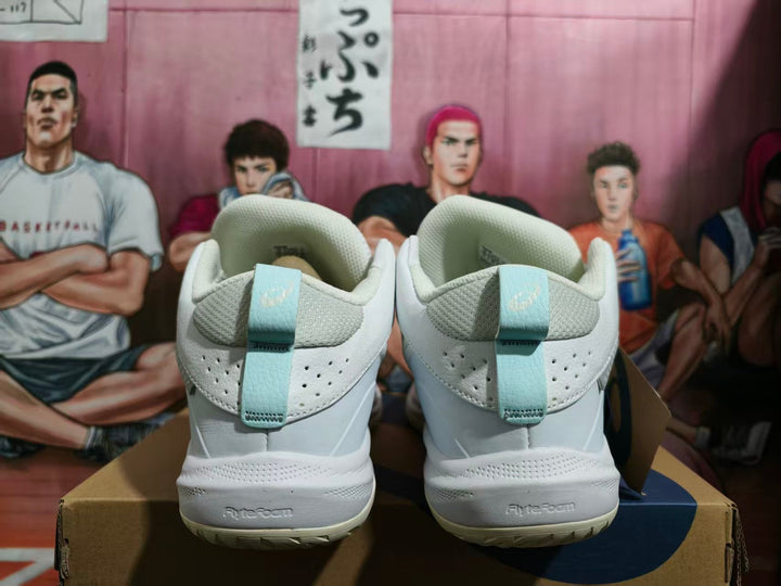 ASICS White Basketball Shoes with Mint Green Accents