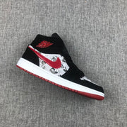 Jordan Air Jordan 1 Mid Black Red Newspaper Print 852542-061