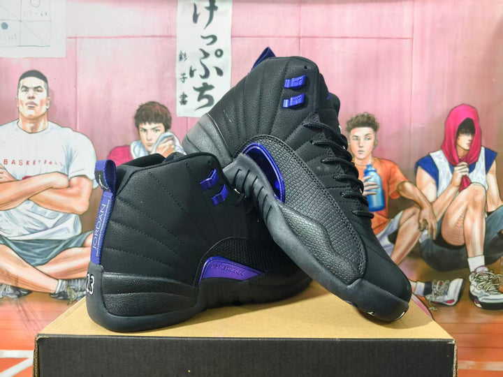 Jordan 12 Black and Blue High-Top Sneakers