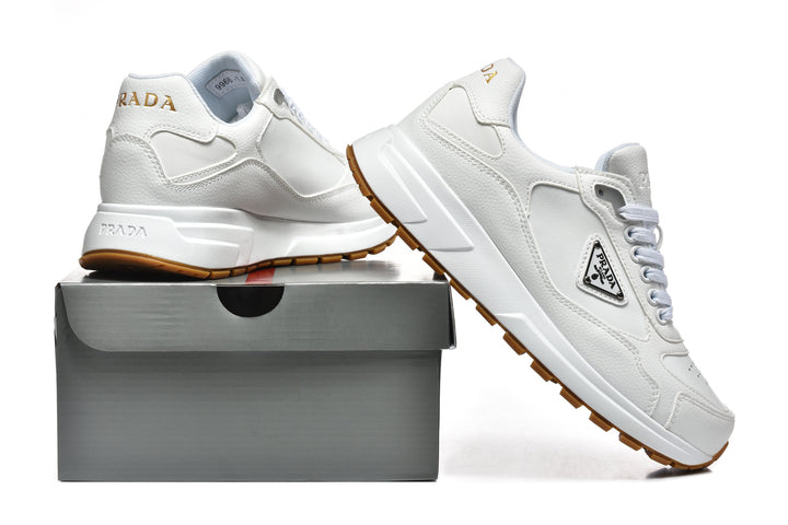 Prada White Low-Top Sneakers with Gum Sole