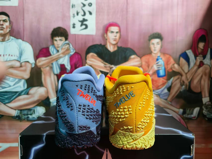Nike Yellow and Blue Mismatch Basketball Sneakers